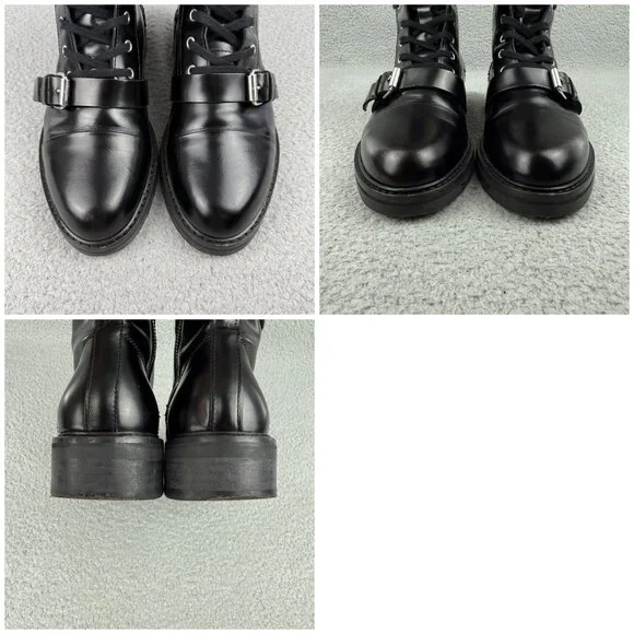 All Saints Black Leather Combat Boots with Buckle - Picture 10 of 14